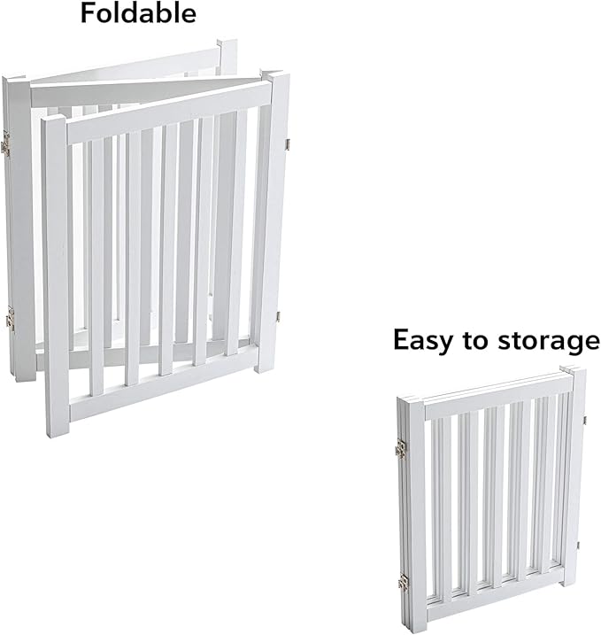 LZRS 3-Panel Wooden Free Standing Foldable Dog Gate Indoor – 24" High, - Image 4