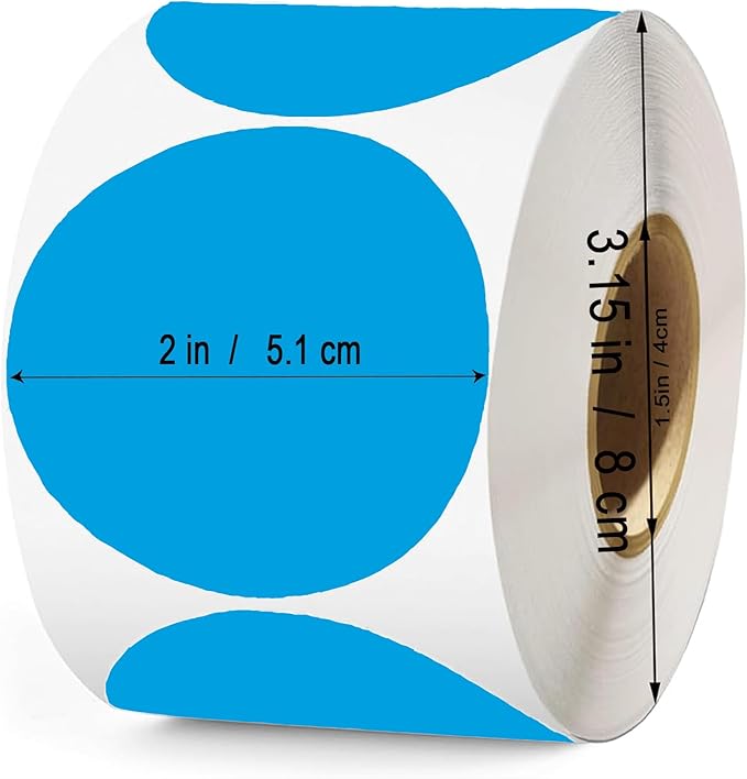 2 Inch Blue Round Thermal Labels, 600 Labels/Roll Self-Adhesive Circle - Image 2