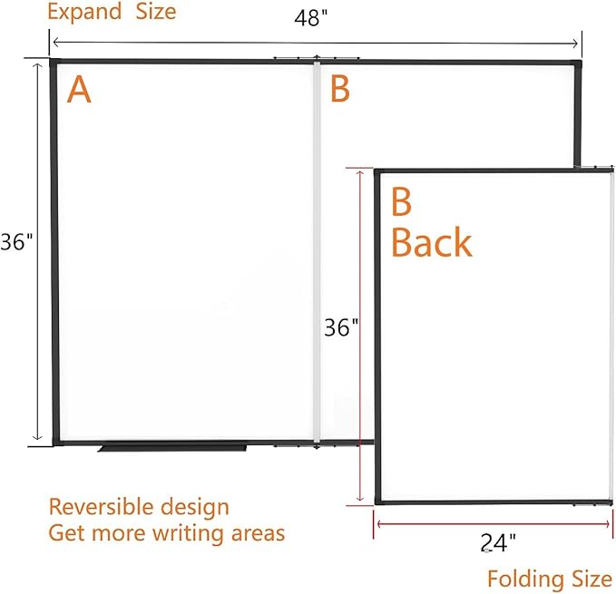 Magnetic Dry Erase White Board 48x36 Inch, 4x3 WhiteBoard Foldable Aluminum - Image 3