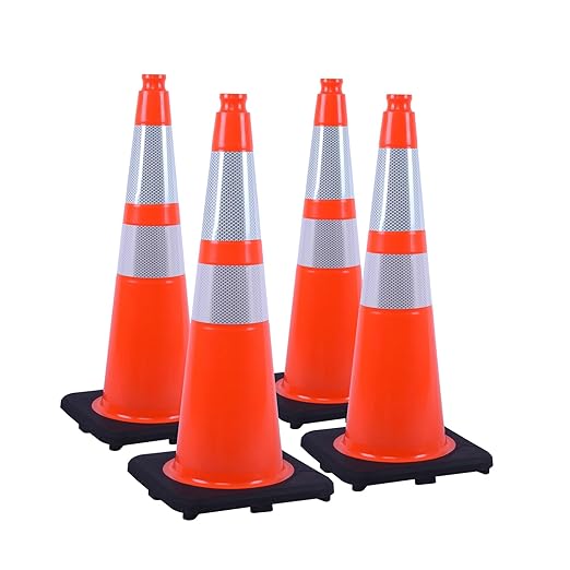 4 Pack 28 Inch Orange PVC Traffic Cones Black Base Stable Flexible, Road Safety by OranclUS