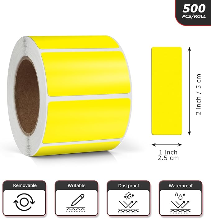 Yellow Rectangle Stickers 2 x 1 Inch Color Coding Labels Vinyl Roll - Image 4