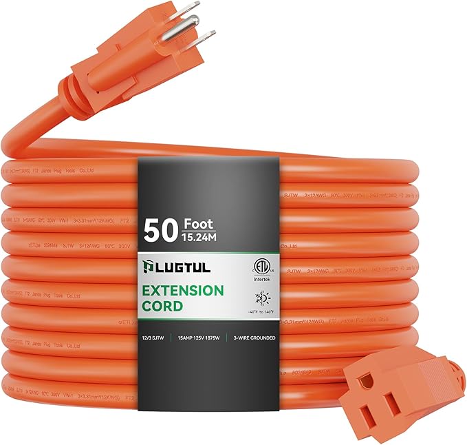 PLUGTUL 50 FT 12/3 Outdoor Extension Cord Waterproof, Heavy Duty 12 Gauge SJTW by PLUGTUL