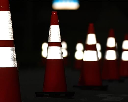 Fluorescent Orange PVC Traffic Cones, Heavy-Duty Black Base Garage Parking Lot - Image 3