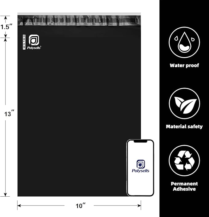 POLYSELLS 1000 pcs 10x13 Inches Black Poly Mailers Shipping Envelopes, Strong - Image 2