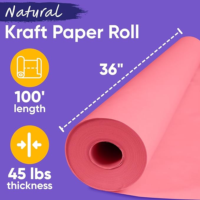 USA Made 36" x 1200" Pink Kraft Paper Roll, 45 lbs Thickness, American Quality - Image 2