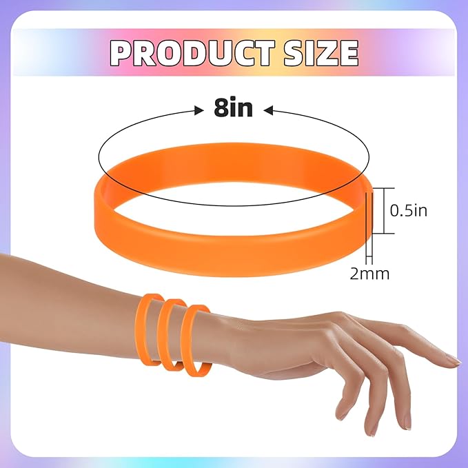 Rubber Bracelets Silicone Wristbands Unisex 100 Count, Sport Stretch Elastic - Image 3