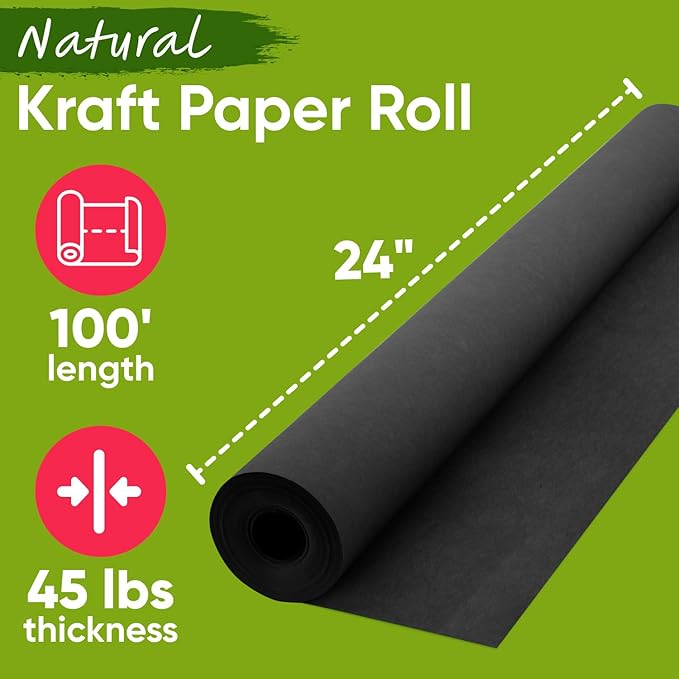 24" x 1200" USA Made Black Kraft Paper Roll, 45 lbs Thickness, American Quality - Image 2