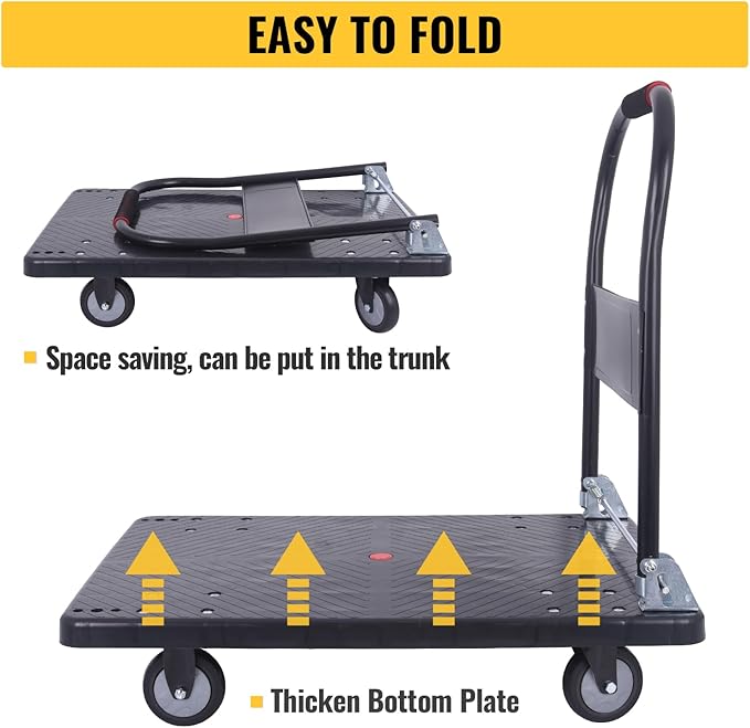 Hand Cart 660 lbs, Push Cart Dolly Black, Capacity Platform Truck Foldable - Image 5