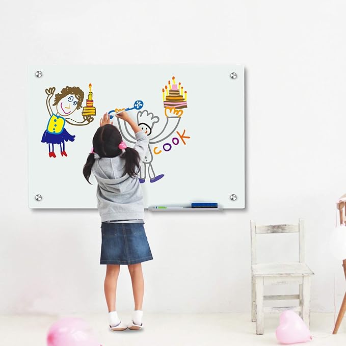 Magnetic Glass Whiteboard with Eraser 48" x 36" Frameless Tempered Glass Dry - Image 4