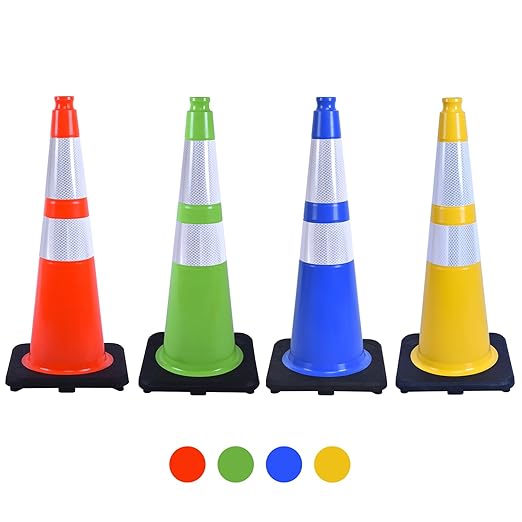 6 Pack 28 Inch Blue Reflective Traffic Cones, Durable Black Base Cones - Image 7