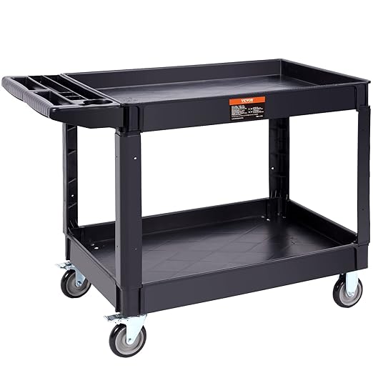 VEVOR Utility Service Cart, 2 Shelf 550LBS Heavy Duty Plastic Rolling Utility by VEVOR