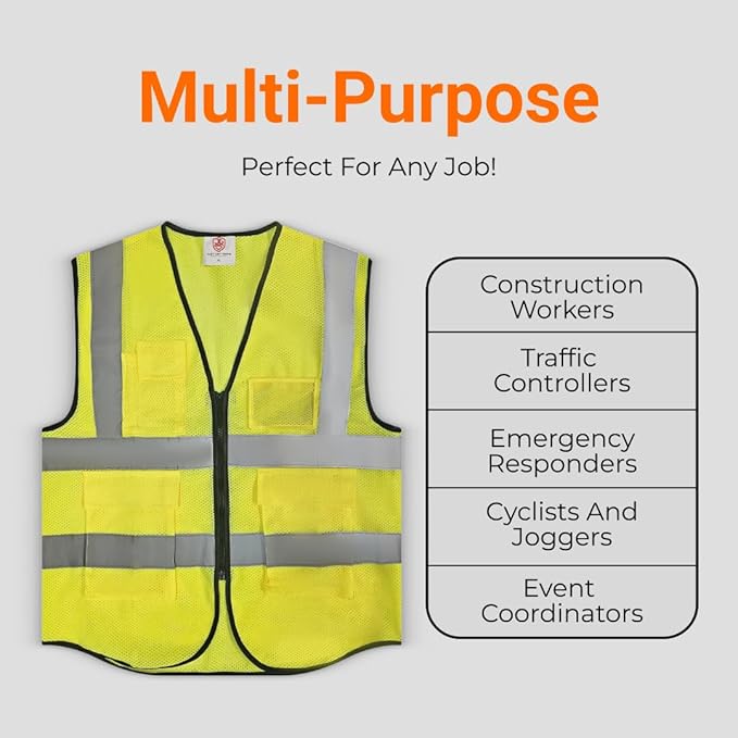 High-Visibility Safety Vests – Pack of 3, Reflective vest, Front Zipper & - Image 4