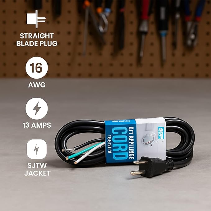 Appliance Cord Bundle, 3FT 13A & 6FT 15A SJTW Power Cables, Straight & Angled - Image 5
