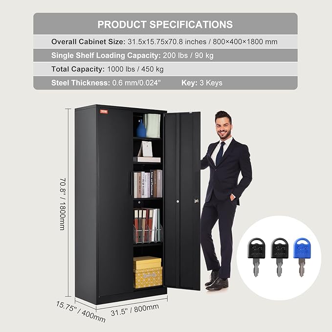VEVOR Metal Storage Cabinet, Steel Locking Storage Cabinet - Image 3