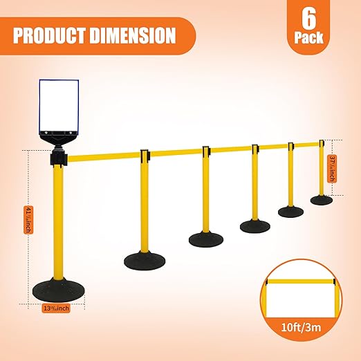 41" Yellow Crowd Control Stanchion Set, Stable Heavy-Duty Rubber Base - Image 2