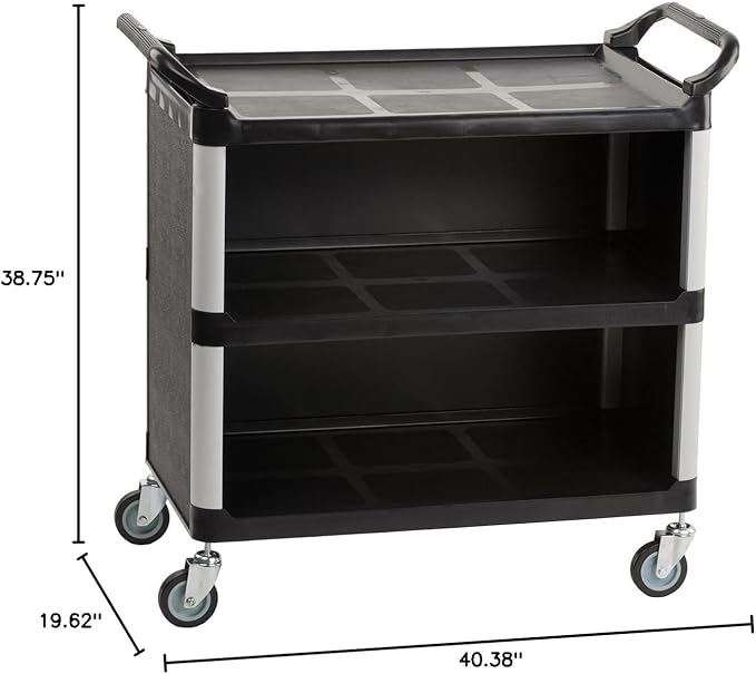 3-Shelf Utility Cart with Swivel Wheels, Enclosed Design with 2 Side Handles - Image 7