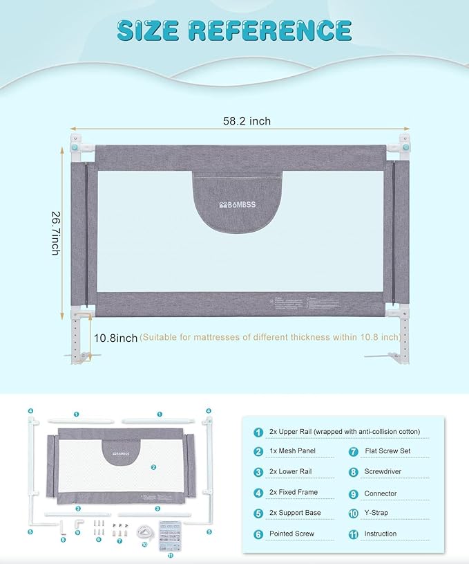 MBQMBSS 58'' L x 26.7" H Bed Rail - Image 2
