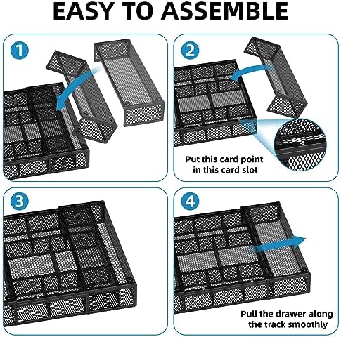 Marbrasse Expandable Desk Drawer Organizer, Mesh Drawer Organizer Tray with 10 Adjustable Compartments, Desk Organizers and Accessories, 5 Dividers Drawer for Office Supplies, Makeup & Vanity (Black) - Image 7