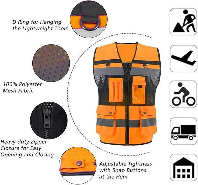 Safety Vest High Visibility Reflective Construction Vest - Image 4
