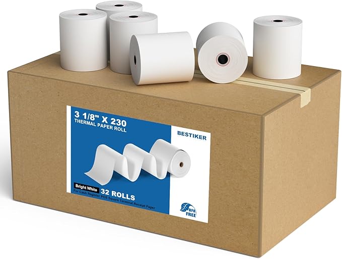 3 1/8 x 230ft Thermal Paper 32 Rolls - 80mm Receipt Cash Register Paper by BESTIKER