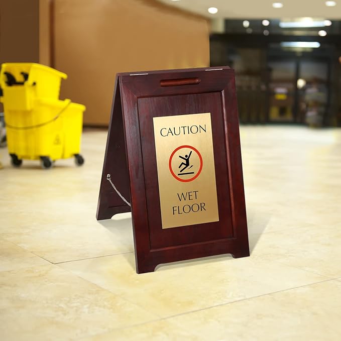 SmartSign Premium "Caution Wet Floor" Wooden A-Frame Standing Floor Sign - Image 3