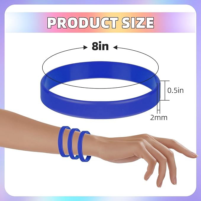 100 Pcs Blank Silicone Wristbands, Graduation Elastic Bracelet Bulk Rubber - Image 3