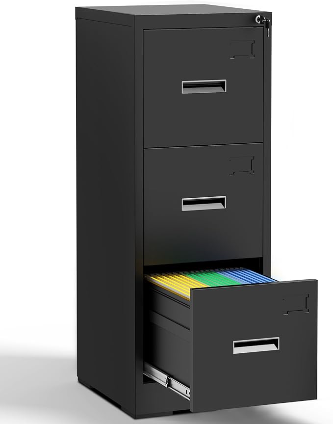 3 Drawer File Cabinet with Lock and Card Slot, Metal Vertical Filing Cabinets - Image 7
