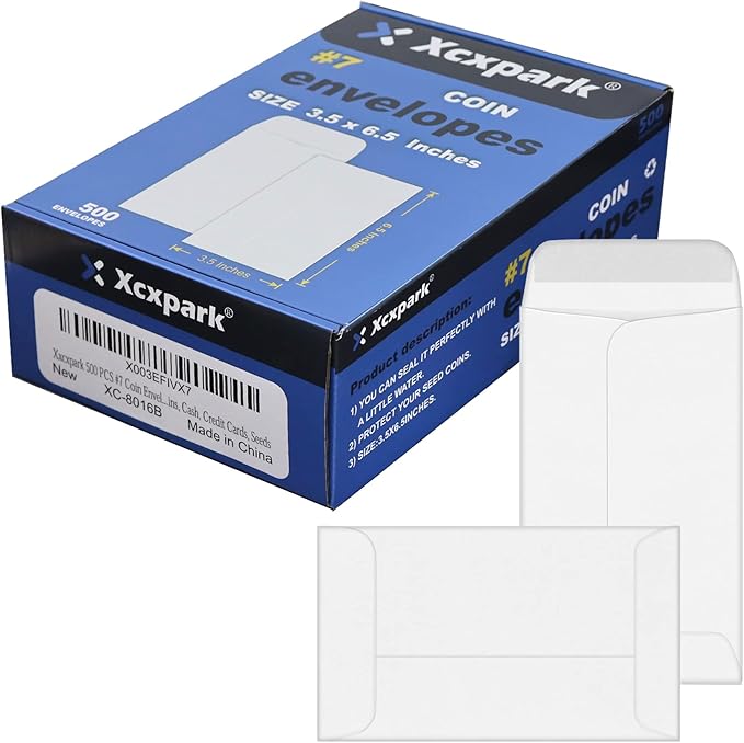 500 PCS #7 Coin Envelopes, 3.5 x 6.5 inches White Kraft Envelopes Classic Small by Xxcxpark