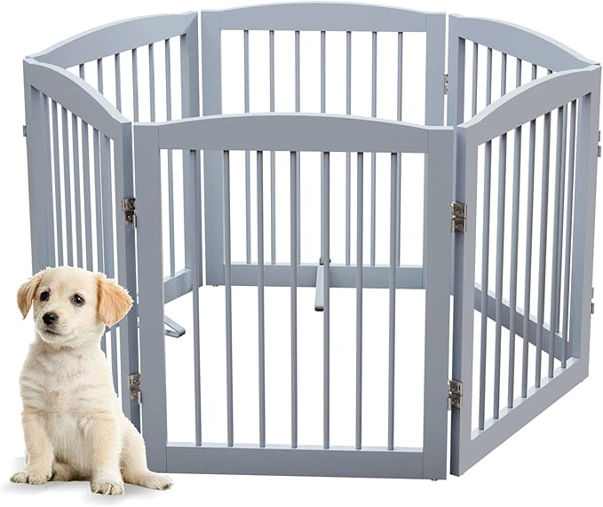 Freestanding Pet Gate for Dogs, Foldable Wooden Dog Gate for House, Extra Wide - Image 7