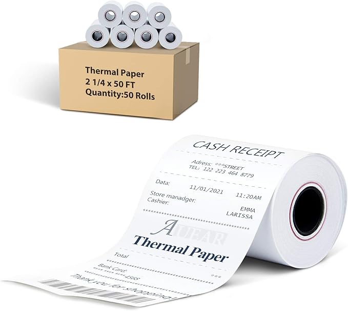 AUEAR, Thermal Cash Register POS Paper Rolls, 2 1/4" x 50' by AUEAR