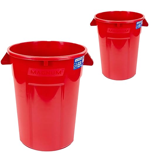 Magnum 32 Gallon Trash Can, High-Vis Red, Construction Grade, Heavy Duty Plastic by Unknown