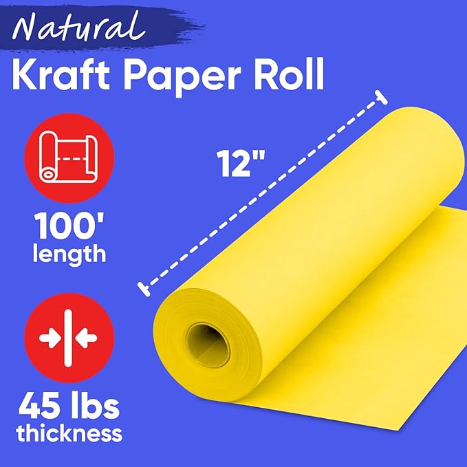 USA Made 12" x 1200" Yellow Kraft Paper Roll, 45 lbs Thickness, American - Image 2