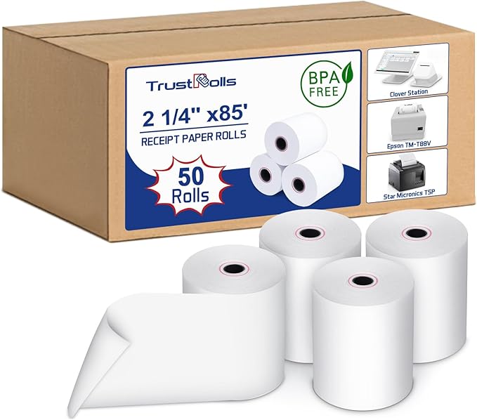 Premium 2 1/4 x 85 Thermal Paper Rolls by RECEIPTPAPER