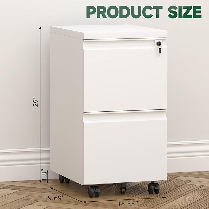 2 Drawer File Cabinet on Wheels, Under Desk Metal File Cabinet - Image 3