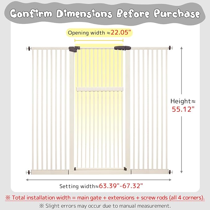 Lumizone Extra Tall Pet Gate 55.12" High Pressure Mounted 63.39"-67.90" Extra - Image 2
