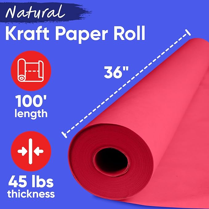 USA Made 36" x 1200" Christmas Red Kraft Paper Roll, 45 lbs Thickness, American - Image 2