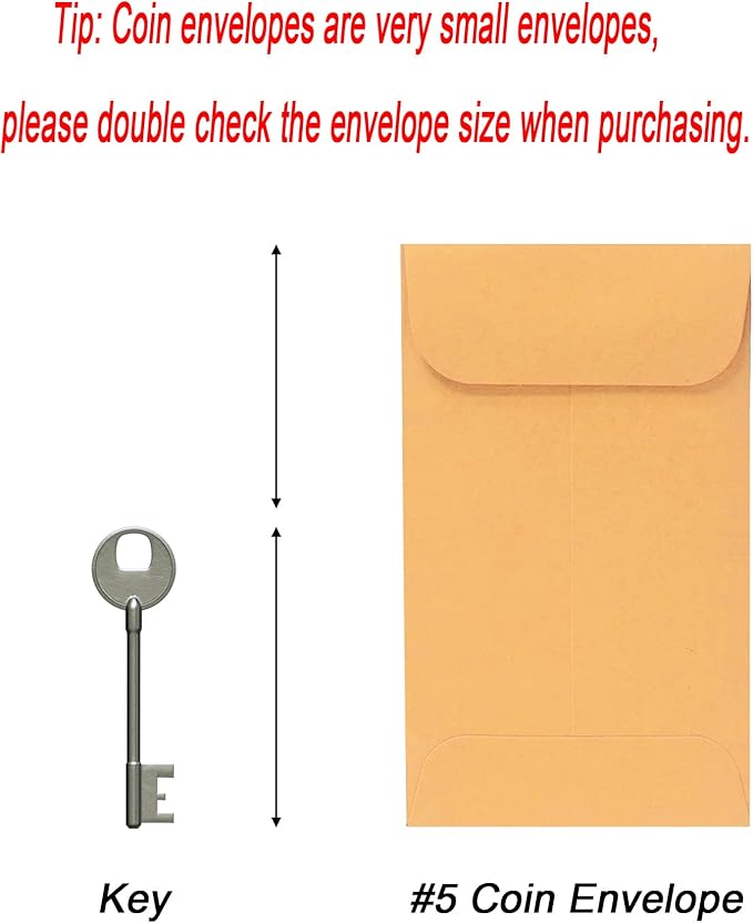 200PCS #5 Coin Envelopes 3.125x5.5 inches Brown Kraft Envelopes Classic Small - Image 2
