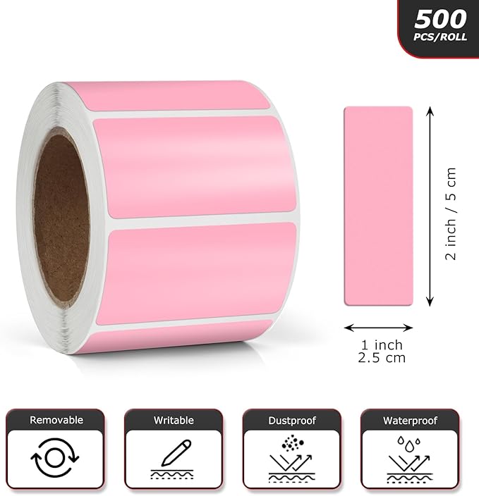 Pink Rectangle Stickers 2 x 1 Inch Color Coding Labels Vinyl Roll Self-Adhesive - Image 4