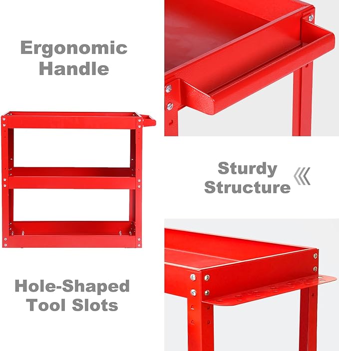 Tool Cart on Wheels, 3 Tier Rolling Mechanic Utility Cart, Heavy Duty Steel - Image 4