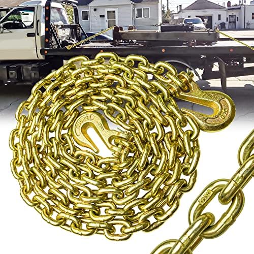 G80 Transport Binder Chain 5/16 Inch x 20 Foot | Tow Chain with Clevis Grab Hooks | 4,900 lbs Safe Working Load | Heavy Duty Chain for Transporting Towing (5/16'' x 20FT (Yellow Zinc)) by FITHOIST
