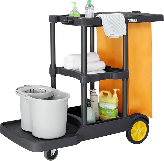 TUFFIOM Commercial Traditional Cleaning Janitorial 3-Shelf Cart, 500 Lbs by TUFFIOM