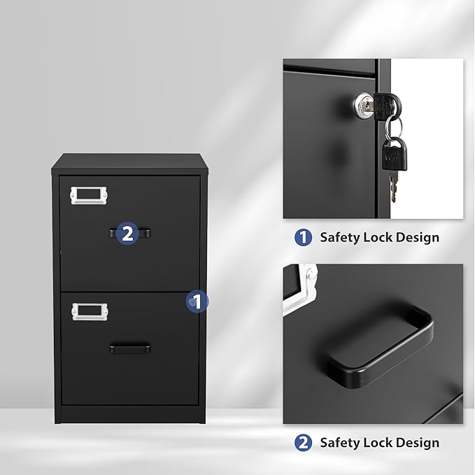 2 Drawer File Cabinet with Lock, Filing Cabinets - Image 5