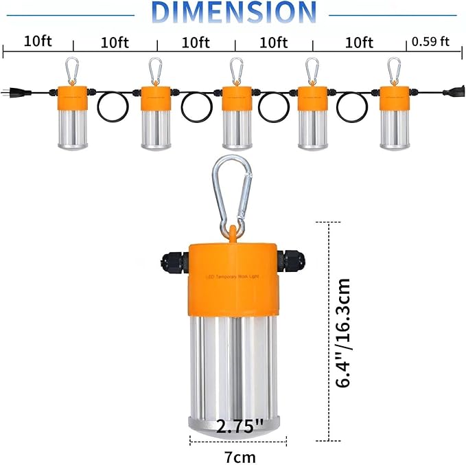 100W LED Temporary Construction String Light, 50FT LED Suspended Jobsite Light - Image 2