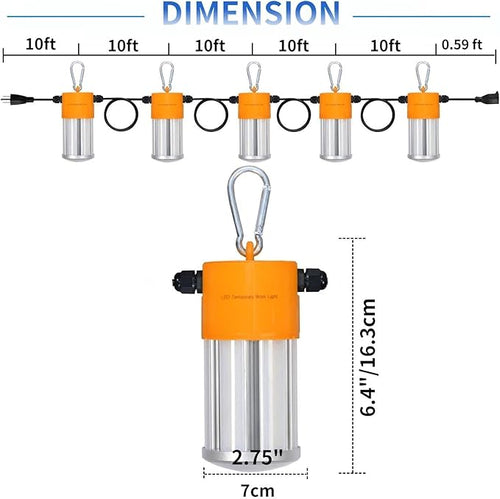 100W LED Temporary Construction String Light, 50FT LED Suspended Jobsite Light - Image 2