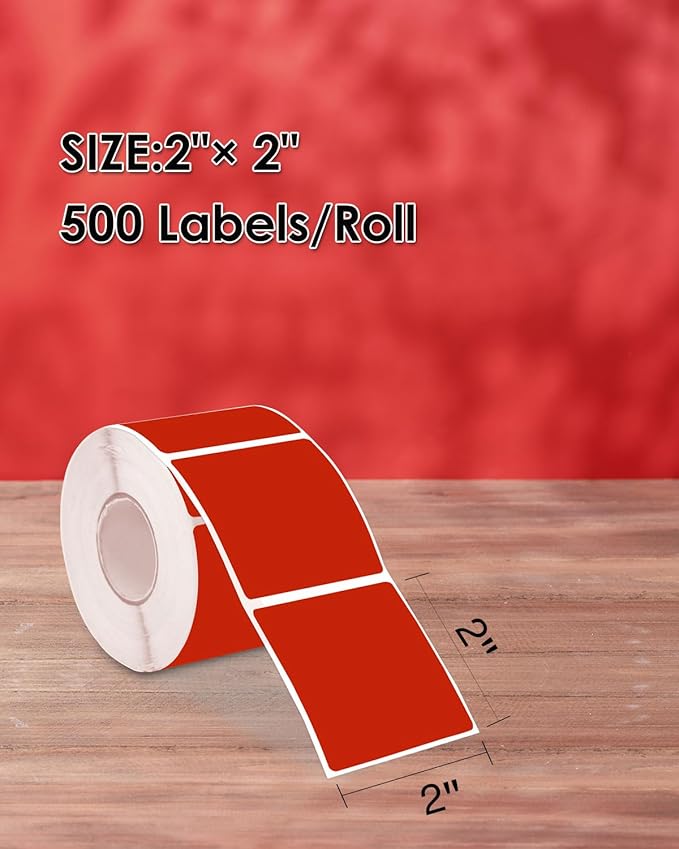iEager Red Square Thermal Label Stickers, 500 Sheets/Roll - Image 2