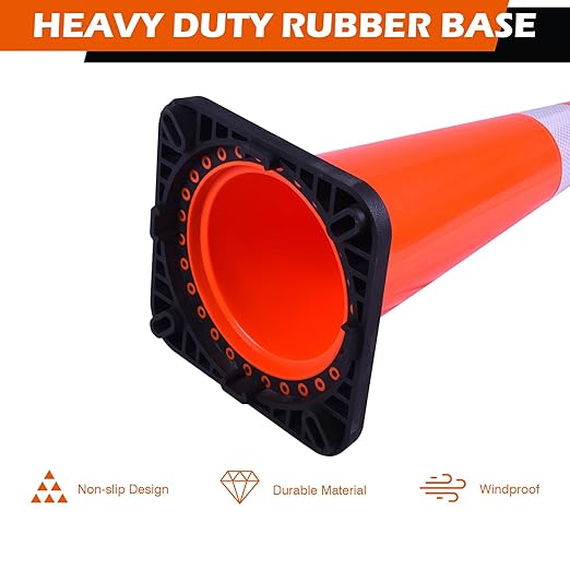 8 Pack 36 Inch Orange Reflective Traffic Cones, Large Black Base Safety Cones - Image 5