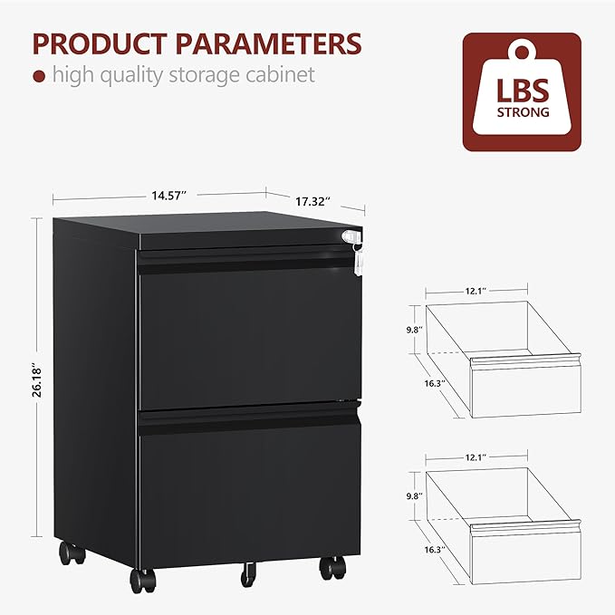 2 Drawer File Cabinet，Mobile Filing Cabinet - Image 3