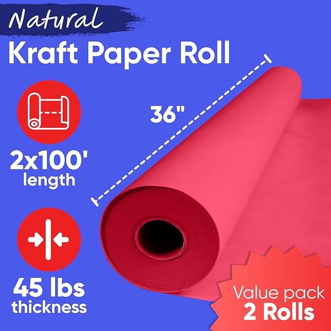 36" x 1200" Red Kraft Paper Roll, 45 lbs Thickness, Made in USA Colored Kraft - Image 3