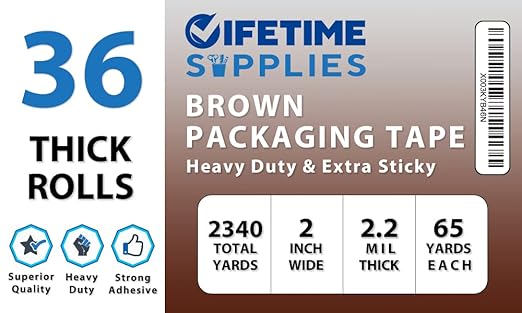 36 ROLLS Brown Premium Packing Tape, 65 YARDS, 2.2 mil, Heavy Duty Packaging - Image 2