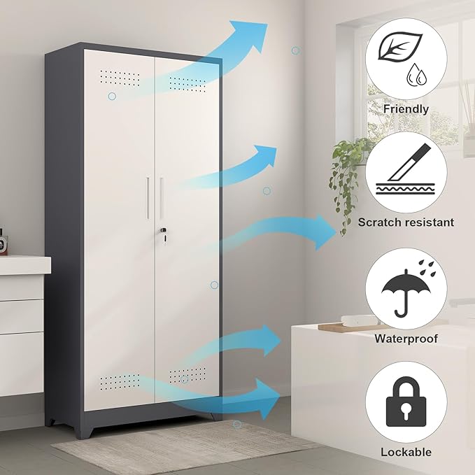 GREATMEET 72.8" H Metal Garage Storage Cabinets, Lockable Broom Closet Storage - Image 4